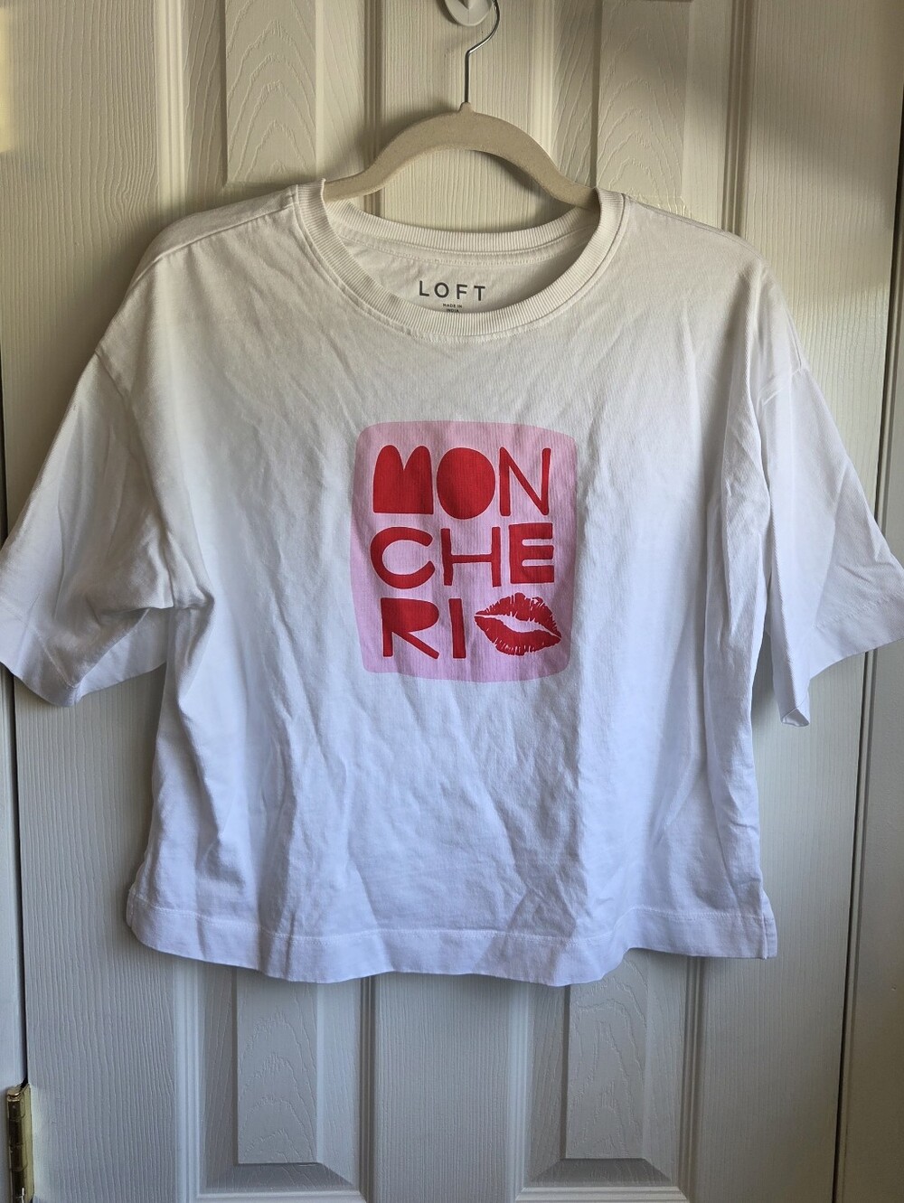 LOFT White Tee with Pink and Red MON CHERI Graphic